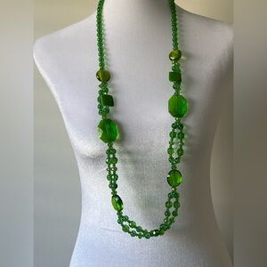 Vintage Green Chunky Crystal Heavy Beaded Necklace Long Gorgeous